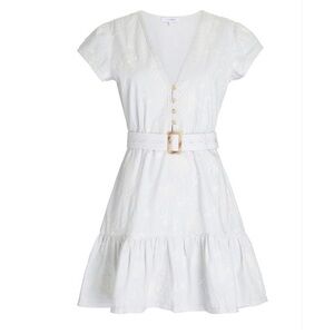 INTERMIX White/Light Gray Embroidered Belted Mini Dress